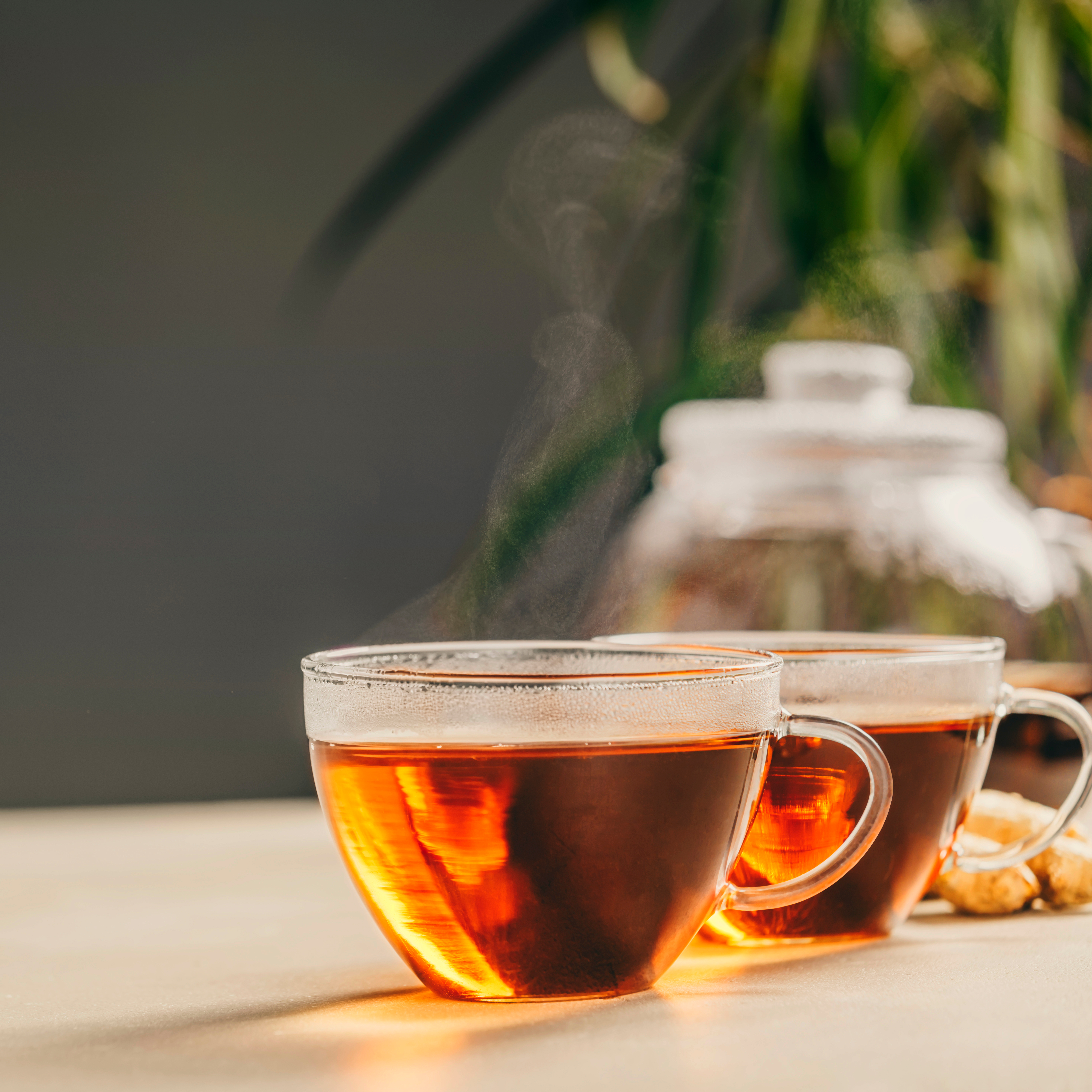 Tea composition on concrete background - space for text